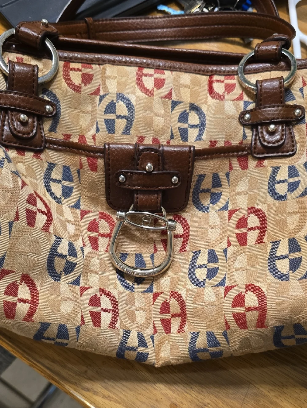 ETIENNE AIGNER Brown Leather-Trim Patterned Tote Bag - Picture 3 of 7